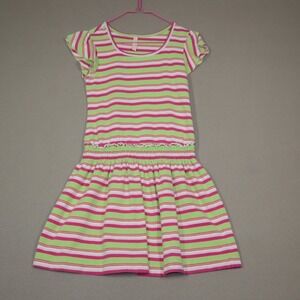 Vintage Old Navy Girls Pink and Green Striped Dress - Size Small